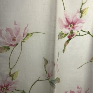 Κουρτίνα μέτρου λινό με ροζ λουλούδια